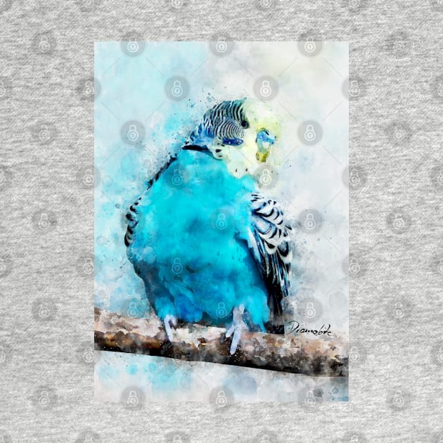 Dramabite Watercolor budgie budgeriger bird artsy artistic painting wildlife by dramabite